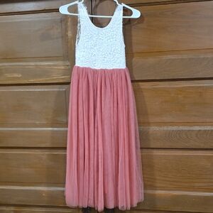 Girls White Lace & Dusty Rose Tulle Formal Dress